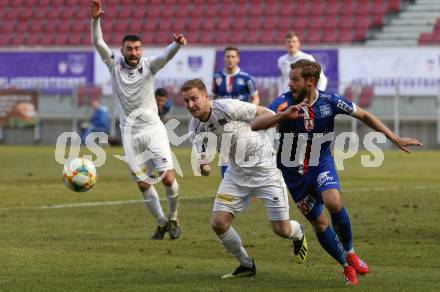 Fussball. 2. Liga. âSK Austria Klagenfurt gegen FC Blau Weiss Linz.  Markus Rusek,  (Klagenfurt), Martin Grasegger (Linz). Klagenfurt, 3.3.2019.
Foto: Kuess
---
pressefotos, pressefotografie, kuess, qs, qspictures, sport, bild, bilder, bilddatenbank