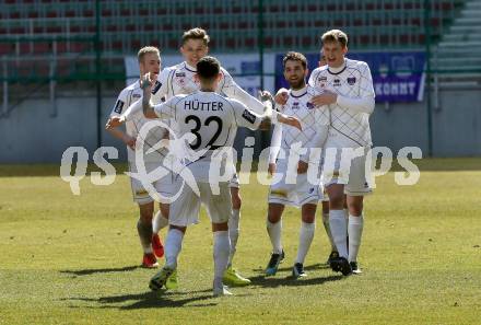 Fussball. 2. Liga. âSK Austria Klagenfurt gegen FC Blau Weiss Linz.  Torjubel Philipp Huetter (Klagenfurt). Klagenfurt, 3.3.2019.
Foto: Kuess
---
pressefotos, pressefotografie, kuess, qs, qspictures, sport, bild, bilder, bilddatenbank