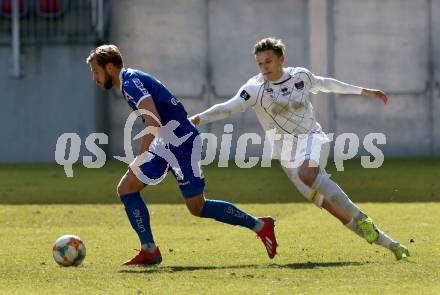 Fussball. 2. Liga. âSK Austria Klagenfurt gegen FC Blau Weiss Linz.  Benedikt Pichler,  (Klagenfurt), Martin Grasegger (Linz). Klagenfurt, 3.3.2019.
Foto: Kuess
---
pressefotos, pressefotografie, kuess, qs, qspictures, sport, bild, bilder, bilddatenbank