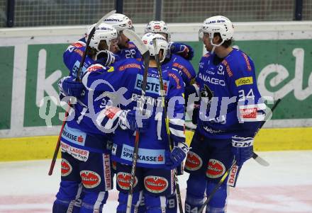 EBEL. Eishockey Bundesliga. EC VSV gegen HC TWK Innsbruck. Torjubel Johann Lars Olof Eriksson, Christof Kromp, Blaine Down, Jason Desantis, Brandon Alderson  (VSV). Villach, am 3.3.2019.
Foto: Kuess 


---
pressefotos, pressefotografie, kuess, qs, qspictures, sport, bild, bilder, bilddatenbank