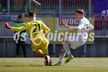 Fussball. 2. Liga. âSK Austria Klagenfurt gegen FC Blau Weiss Linz.  Benedikt Pichler,  (Klagenfurt), Ammar Helac (Linz). Klagenfurt, 3.3.2019.
Foto: Kuess
---
pressefotos, pressefotografie, kuess, qs, qspictures, sport, bild, bilder, bilddatenbank