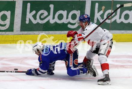 EBEL. Eishockey Bundesliga. EC VSV gegen HC TWK Innsbruck.  Christof Kromp,  (VSV), Philipp Lindner (Innsbruck). Villach, am 3.3.2019.
Foto: Kuess 


---
pressefotos, pressefotografie, kuess, qs, qspictures, sport, bild, bilder, bilddatenbank