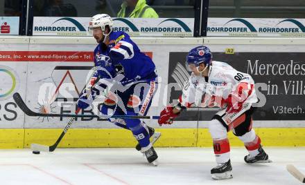 EBEL. Eishockey Bundesliga. EC VSV gegen HC TWK Innsbruck. Johann Lars Olof Eriksson,  (VSV), Mario Lamoureux  (Innsbruck). Villach, am 3.3.2019.
Foto: Kuess 


---
pressefotos, pressefotografie, kuess, qs, qspictures, sport, bild, bilder, bilddatenbank