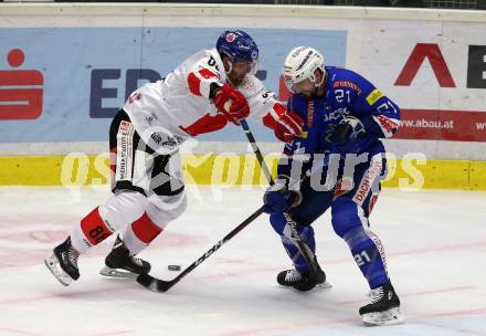 EBEL. Eishockey Bundesliga. EC VSV gegen HC TWK Innsbruck.  Matthew Pelech,  (VSV), Tomas Kudelka (Innsbruck). Villach, am 3.3.2019.
Foto: Kuess 


---
pressefotos, pressefotografie, kuess, qs, qspictures, sport, bild, bilder, bilddatenbank