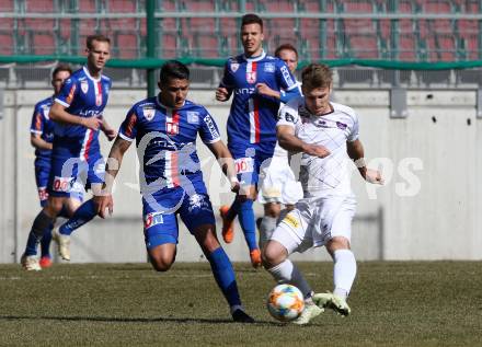 Fussball. 2. Liga. âSK Austria Klagenfurt gegen FC Blau Weiss Linz.  Marco Hoedl,  (Klagenfurt),Alan Lima Carius  (Linz). Klagenfurt, 3.3.2019.
Foto: Kuess
---
pressefotos, pressefotografie, kuess, qs, qspictures, sport, bild, bilder, bilddatenbank