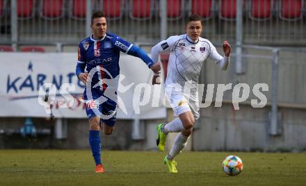 Fussball. 2. Liga. âSK Austria Klagenfurt gegen FC Blau Weiss Linz.  Benedikt Pichler, (Klagenfurt), Lukas Tursch (Linz). Klagenfurt, 3.3.2019.
Foto: Kuess
---
pressefotos, pressefotografie, kuess, qs, qspictures, sport, bild, bilder, bilddatenbank