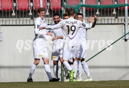 Fussball. 2. Liga. âSK Austria Klagenfurt gegen FC Blau Weiss Linz.  Torjubel Kosmas Gkezos (Klagenfurt). Klagenfurt, 3.3.2019.
Foto: Kuess
---
pressefotos, pressefotografie, kuess, qs, qspictures, sport, bild, bilder, bilddatenbank