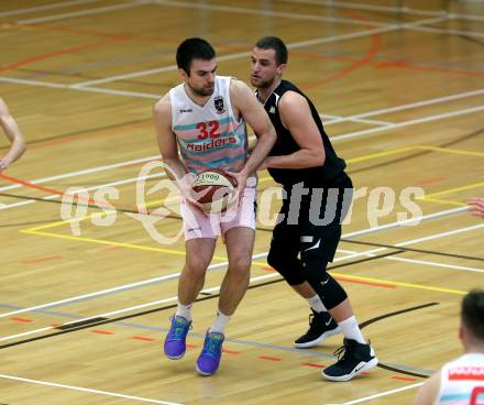 Basketball 2. Bundesliga. Grunddurchgang 15. Runde. Raiders Villach gegen Mistelbach Mustangs. Antonio Boban  (Villach), Michal Jedovnicky  (Mistelbach Mustangs). Klagenfurt, am 3.3.2019.
Foto: Kuess
---
pressefotos, pressefotografie, kuess, qs, qspictures, sport, bild, bilder, bilddatenbank