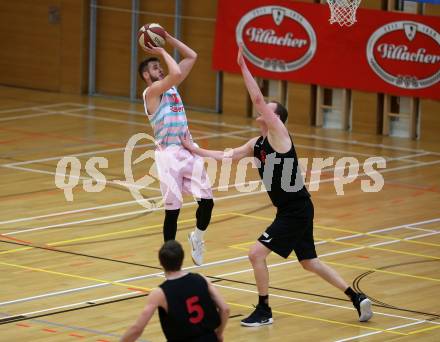 Basketball 2. Bundesliga. Grunddurchgang 15. Runde. Raiders Villach gegen Mistelbach Mustangs. Martin Bajc  (Villach), Ivo Prachar  (Mistelbach Mustangs). Klagenfurt, am 3.3.2019.
Foto: Kuess
---
pressefotos, pressefotografie, kuess, qs, qspictures, sport, bild, bilder, bilddatenbank