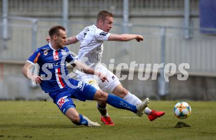 Fussball. 2. Liga. âSK Austria Klagenfurt gegen FC Blau Weiss Linz.  Florian Jaritz,  (Klagenfurt), Martin Kreuzriegler (Linz). Klagenfurt, 3.3.2019.
Foto: Kuess
---
pressefotos, pressefotografie, kuess, qs, qspictures, sport, bild, bilder, bilddatenbank