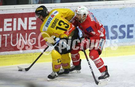 EBEL. Eishockey Bundesliga. KAC gegen	spusu Vienna Capitals. Charles Robin Gartner,  (KAC), Emilio Romig (Vienna Capitals). Klagenfurt, am 5.3.2019.
Foto: Kuess

---
pressefotos, pressefotografie, kuess, qs, qspictures, sport, bild, bilder, bilddatenbank