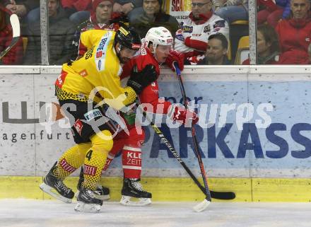 EBEL. Eishockey Bundesliga. KAC gegen	spusu Vienna Capitals. Nicholas Eric Petersen,  (KAC), Philippe Lakos (Vienna Capitals). Klagenfurt, am 5.3.2019.
Foto: Kuess

---
pressefotos, pressefotografie, kuess, qs, qspictures, sport, bild, bilder, bilddatenbank