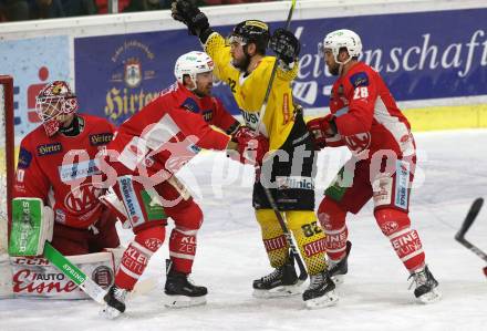 EBEL. Eishockey Bundesliga. KAC gegen	spusu Vienna Capitals. Lars Haugem, Charles Robin Gartner, Martin Schumnig,  (KAC), Torjubel Christopher Desousa (Vienna Capitals). Klagenfurt, am 5.3.2019.
Foto: Kuess

---
pressefotos, pressefotografie, kuess, qs, qspictures, sport, bild, bilder, bilddatenbank