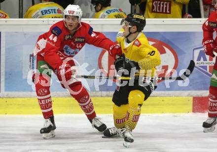 EBEL. Eishockey Bundesliga. KAC gegen	spusu Vienna Capitals. Adam Comrie,  (KAC), Benjamin Nissner (Vienna Capitals). Klagenfurt, am 5.3.2019.
Foto: Kuess

---
pressefotos, pressefotografie, kuess, qs, qspictures, sport, bild, bilder, bilddatenbank