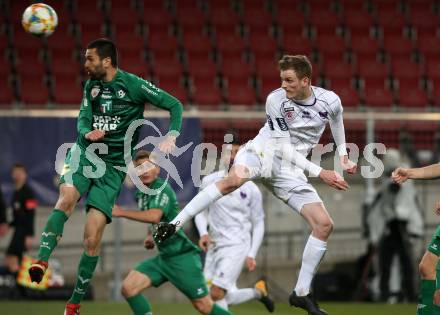 Fussball. 2. Liga. âSK Austria Klagenfurt gegen WSG Swarovski Wattens.  Scott Fitzgerald Kennedy,  (Klagenfurt), Andreas Dober  (Wattens). Klagenfurt, 8.3.2019.
Foto: Kuess
---
pressefotos, pressefotografie, kuess, qs, qspictures, sport, bild, bilder, bilddatenbank