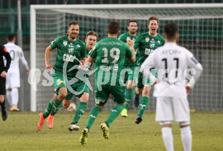 Fussball. 2. Liga. âSK Austria Klagenfurt gegen WSG Swarovski Wattens.  Torjubel Benjamin Pranter (Wattens). Klagenfurt, 8.3.2019.
Foto: Kuess
---
pressefotos, pressefotografie, kuess, qs, qspictures, sport, bild, bilder, bilddatenbank