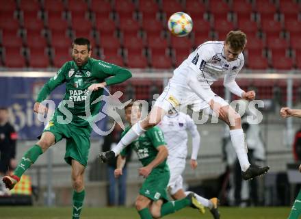 Fussball. 2. Liga. âSK Austria Klagenfurt gegen WSG Swarovski Wattens.  Scott Fitzgerald Kennedy,  (Klagenfurt), Andreas Dober  (Wattens). Klagenfurt, 8.3.2019.
Foto: Kuess
---
pressefotos, pressefotografie, kuess, qs, qspictures, sport, bild, bilder, bilddatenbank