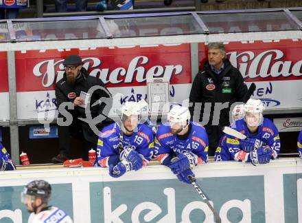 EBEL. Eishockey Bundesliga. EC VSV gegen HC Orli Znojmo. Markus Peintner, Ken Strong  (VSV). Villach, am 8.3.2019.
Foto: Kuess 


---
pressefotos, pressefotografie, kuess, qs, qspictures, sport, bild, bilder, bilddatenbank