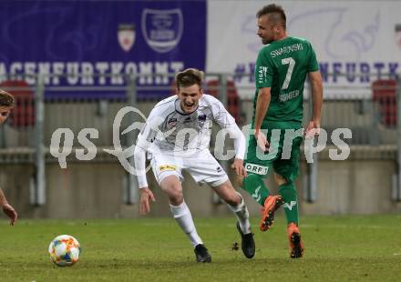 Fussball. 2. Liga. âSK Austria Klagenfurt gegen WSG Swarovski Wattens.  Scott Fitzgerald Kennedy,  (Klagenfurt), Benjamin Pranter (Wattens). Klagenfurt, 8.3.2019.
Foto: Kuess
---
pressefotos, pressefotografie, kuess, qs, qspictures, sport, bild, bilder, bilddatenbank