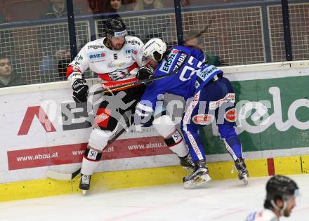 EBEL. Eishockey Bundesliga. EC VSV gegen HC Orli Znojmo. Szabad Kevin  (VSV), Vainonen Mikko (Znojmo). Villach, am 8.3.2019.
Foto: Kuess 


---
pressefotos, pressefotografie, kuess, qs, qspictures, sport, bild, bilder, bilddatenbank