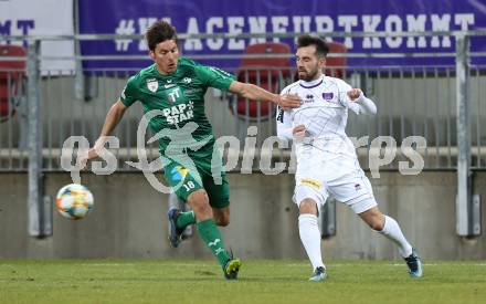Fussball. 2. Liga. âSK Austria Klagenfurt gegen WSG Swarovski Wattens.  Okan Aydin,  (Klagenfurt), Clemens Walch (Wattens). Klagenfurt, 8.3.2019.
Foto: Kuess
---
pressefotos, pressefotografie, kuess, qs, qspictures, sport, bild, bilder, bilddatenbank