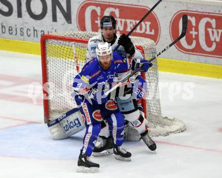 EBEL. Eishockey Bundesliga. EC VSV gegen HC Orli Znojmo.  Fraser Jamie (VSV), Novak Patrik (Znojmo). Villach, am 8.3.2019.
Foto: Kuess 


---
pressefotos, pressefotografie, kuess, qs, qspictures, sport, bild, bilder, bilddatenbank