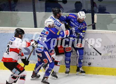 EBEL. Eishockey Bundesliga. EC VSV gegen HC Orli Znojmo. Petrik Nikolas, Lahoda Alexander  (VSV), Sedlak Adam (Znojmo). Villach, am 8.3.2019.
Foto: Kuess 


---
pressefotos, pressefotografie, kuess, qs, qspictures, sport, bild, bilder, bilddatenbank
