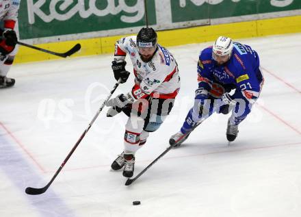 EBEL. Eishockey Bundesliga. EC VSV gegen HC Orli Znojmo. Pelech Matthew  (VSV), Lattner Jan (Znojmo). Villach, am 8.3.2019.
Foto: Kuess 


---
pressefotos, pressefotografie, kuess, qs, qspictures, sport, bild, bilder, bilddatenbank