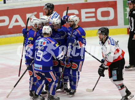 EBEL. Eishockey Bundesliga. EC VSV gegen HC Orli Znojmo.  Torjubel Eriksson Johann Lars Olof, Schlacher Markus, Lanzinger Benjamin (VSV). Villach, am 8.3.2019.
Foto: Kuess 


---
pressefotos, pressefotografie, kuess, qs, qspictures, sport, bild, bilder, bilddatenbank