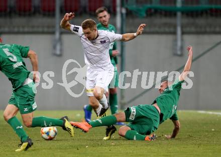 Fussball. 2. Liga. âSK Austria Klagenfurt gegen WSG Swarovski Wattens.  Markus Rusek,  (Klagenfurt), Benjamin Pranter (Wattens). Klagenfurt, 8.3.2019.
Foto: Kuess
---
pressefotos, pressefotografie, kuess, qs, qspictures, sport, bild, bilder, bilddatenbank