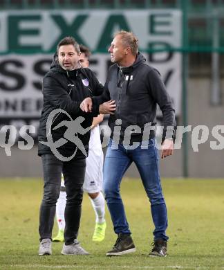 Fussball. 2. Liga. âSK Austria Klagenfurt gegen WSG Swarovski Wattens.  Sascha Gulevski,  (Klagenfurt), Trainer Thomas Silberberger (Wattens). Klagenfurt, 8.3.2019.
Foto: Kuess
---
pressefotos, pressefotografie, kuess, qs, qspictures, sport, bild, bilder, bilddatenbank