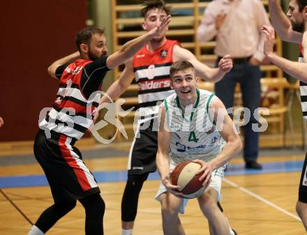 Basketball 2. Bundesliga. Grunddurchgang 22. Runde. KOS Celovec gegen   	Panaceo Raiders Villach. Jan Razdevsek (KOS), Marko Jelica (Villach). Klagenfurt, am 9.3.2019.
Foto: Kuess
---
pressefotos, pressefotografie, kuess, qs, qspictures, sport, bild, bilder, bilddatenbank