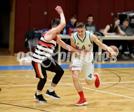 Basketball 2. Bundesliga. Grunddurchgang 22. Runde. KOS Celovec gegen   	Panaceo Raiders Villach. Jan Razdevsek (KOS), Jan Grsic (Villach). Klagenfurt, am 9.3.2019.
Foto: Kuess
---
pressefotos, pressefotografie, kuess, qs, qspictures, sport, bild, bilder, bilddatenbank