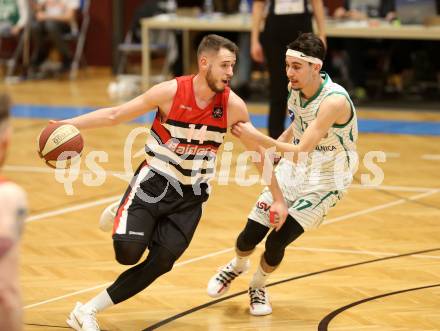 Basketball 2. Bundesliga. Grunddurchgang 22. Runde. KOS Celovec gegen   	Panaceo Raiders Villach. Volkan Oezdemir (KOS), Martin Bajc (Villach). Klagenfurt, am 9.3.2019.
Foto: Kuess
---
pressefotos, pressefotografie, kuess, qs, qspictures, sport, bild, bilder, bilddatenbank