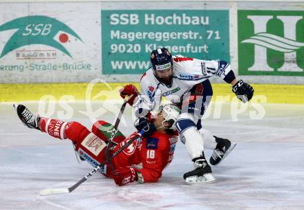 EBEL. Eishockey Bundesliga. KAC gegen	Fehervar AV 19. Patrick Harand,  (KAC), Krisztian Szabo (Fehervar AV 19). Klagenfurt, am 10.3.2019.
Foto: Kuess

---
pressefotos, pressefotografie, kuess, qs, qspictures, sport, bild, bilder, bilddatenbank