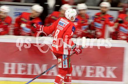 EBEL. Eishockey Bundesliga. KAC gegen	Fehervar AV 19.  Torjubel Nicholas Eric Petersen (KAC). Klagenfurt, am 10.3.2019.
Foto: Kuess

---
pressefotos, pressefotografie, kuess, qs, qspictures, sport, bild, bilder, bilddatenbank