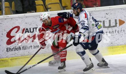 EBEL. Eishockey Bundesliga. KAC gegen	Fehervar AV 19. Andrew Jacob Kozek,  (KAC), Daniel Szabo (Fehervar AV 19). Klagenfurt, am 10.3.2019.
Foto: Kuess

---
pressefotos, pressefotografie, kuess, qs, qspictures, sport, bild, bilder, bilddatenbank