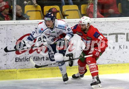 EBEL. Eishockey Bundesliga. KAC gegen	Fehervar AV 19. Martin Schumnig,  (KAC), Donat Szita (Fehervar AV 19). Klagenfurt, am 10.3.2019.
Foto: Kuess

---
pressefotos, pressefotografie, kuess, qs, qspictures, sport, bild, bilder, bilddatenbank