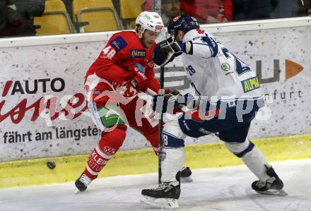 EBEL. Eishockey Bundesliga. KAC gegen	Fehervar AV 19. Johannes Bischofberger,  (KAC), Daniel Szabo (Fehervar AV 19). Klagenfurt, am 10.3.2019.
Foto: Kuess

---
pressefotos, pressefotografie, kuess, qs, qspictures, sport, bild, bilder, bilddatenbank