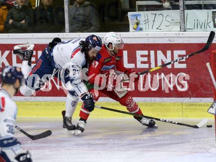 EBEL. Eishockey Bundesliga. KAC gegen	Fehervar AV 19. Marcel Witting,  (KAC), Tamas Laday (Fehervar AV 19). Klagenfurt, am 10.3.2019.
Foto: Kuess

---
pressefotos, pressefotografie, kuess, qs, qspictures, sport, bild, bilder, bilddatenbank