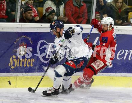 EBEL. Eishockey Bundesliga. KAC gegen	Fehervar AV 19. Thomas Koch,  (KAC), Brock Breukeboom (Fehervar AV 19). Klagenfurt, am 10.3.2019.
Foto: Kuess

---
pressefotos, pressefotografie, kuess, qs, qspictures, sport, bild, bilder, bilddatenbank