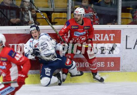 EBEL. Eishockey Bundesliga. KAC gegen	Fehervar AV 19. Marcel Witting,  (KAC), Aron Sandor Reisz (Fehervar AV 19). Klagenfurt, am 10.3.2019.
Foto: Kuess

---
pressefotos, pressefotografie, kuess, qs, qspictures, sport, bild, bilder, bilddatenbank
