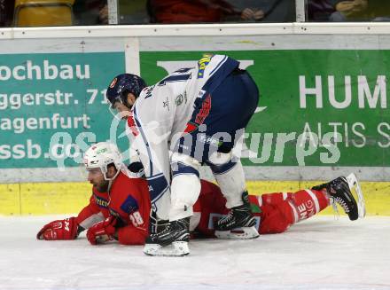 EBEL. Eishockey Bundesliga. KAC gegen	Fehervar AV 19. Martin Schumnig, (KAC), Eric Wayne Meland  (Fehervar AV 19). Klagenfurt, am 10.3.2019.
Foto: Kuess

---
pressefotos, pressefotografie, kuess, qs, qspictures, sport, bild, bilder, bilddatenbank