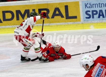 EBEL. Eishockey Bundesliga. KAC gegen	HCB Suedtirol Alperia. Kraus Nikolaus (KAC), Schweitzer Viktor (Bozen). Klagenfurt, am 13.3.2019.
Foto: Kuess

---
pressefotos, pressefotografie, kuess, qs, qspictures, sport, bild, bilder, bilddatenbank