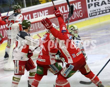 EBEL. Eishockey Bundesliga. KAC gegen	HCB Suedtirol Alperia. Torjubel Kozek Andrew Jacob, Koch Thomas (KAC). Klagenfurt, am 13.3.2019.
Foto: Kuess

---
pressefotos, pressefotografie, kuess, qs, qspictures, sport, bild, bilder, bilddatenbank