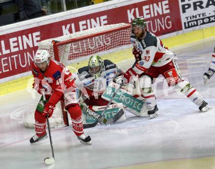 EBEL. Eishockey Bundesliga. KAC gegen	HCB Suedtirol Alperia. Bischofberger Johannes (KAC),  Smith Jacob Wesley, Brace Riley (Bozen). Klagenfurt, am 13.3.2019.
Foto: Kuess

---
pressefotos, pressefotografie, kuess, qs, qspictures, sport, bild, bilder, bilddatenbank