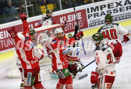 EBEL. Eishockey Bundesliga. KAC gegen	HCB Suedtirol Alperia. Torjubel Kozek Andrew Jacob, Koch Thomas (KAC). Klagenfurt, am 13.3.2019.
Foto: Kuess

---
pressefotos, pressefotografie, kuess, qs, qspictures, sport, bild, bilder, bilddatenbank