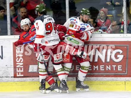 EBEL. Eishockey Bundesliga. KAC gegen	HCB Suedtirol Alperia. Thomas Koch (KAC), Daniel Frank, Luca Frigo (Bozen). Klagenfurt, am 17.3.2019.
Foto: Kuess

---
pressefotos, pressefotografie, kuess, qs, qspictures, sport, bild, bilder, bilddatenbank