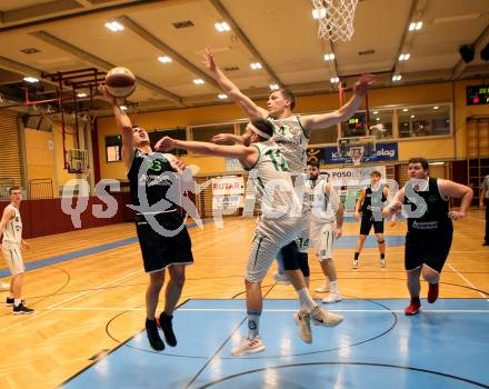 Basketball 2. Bundesliga. Play Down 1. Runde. KOS Celovec gegen   	Deutsch Wagram Alligators. Christian Erschen, Lovro Fizuleto  (KOS), Lukas Hofer (Deutsch Wagram). Klagenfurt, am 16.3.2019.
Foto: Kuess
---
pressefotos, pressefotografie, kuess, qs, qspictures, sport, bild, bilder, bilddatenbank