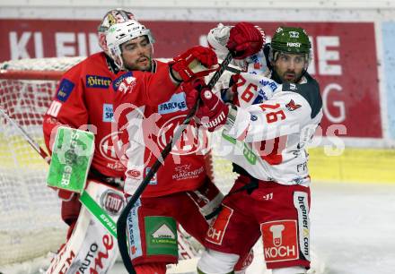 EBEL. Eishockey Bundesliga. KAC gegen	HCB Suedtirol Alperia. Steven Strong (KAC), Angelo Miceli (Bozen). Klagenfurt, am 17.3.2019.
Foto: Kuess

---
pressefotos, pressefotografie, kuess, qs, qspictures, sport, bild, bilder, bilddatenbank